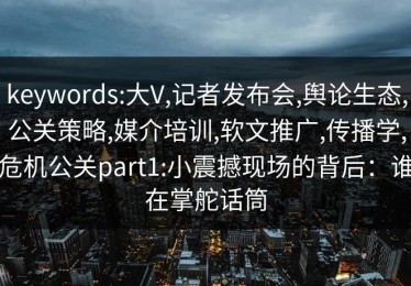 keywords:大V,记者发布会,舆论生态,公关策略,媒介培训,软文推广,传播学,危机公关part1:小震撼现场的背后：谁在掌舵话筒