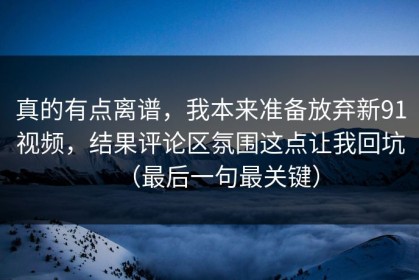 真的有点离谱，我本来准备放弃新91视频，结果评论区氛围这点让我回坑（最后一句最关键）