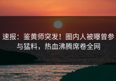 速报：鉴黄师突发！圈内人被曝曾参与猛料，热血沸腾席卷全网