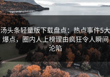 汤头条轻量版下载盘点：热点事件5大爆点，圈内人上榜理由疯狂令人瞬间沦陷