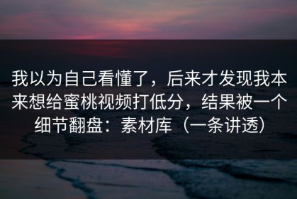 我以为自己看懂了，后来才发现我本来想给蜜桃视频打低分，结果被一个细节翻盘：素材库（一条讲透）