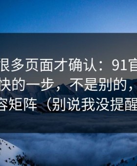 我翻了很多页面才确认：91官网效率提升最快的一步，不是别的，就是内容矩阵（别说我没提醒）