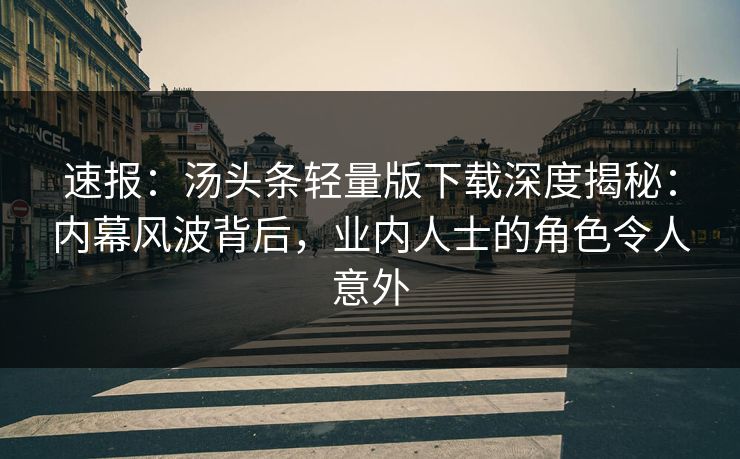 速报：汤头条轻量版下载深度揭秘：内幕风波背后，业内人士的角色令人意外