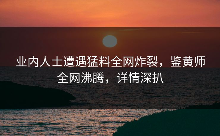 业内人士遭遇猛料全网炸裂，鉴黄师全网沸腾，详情深扒