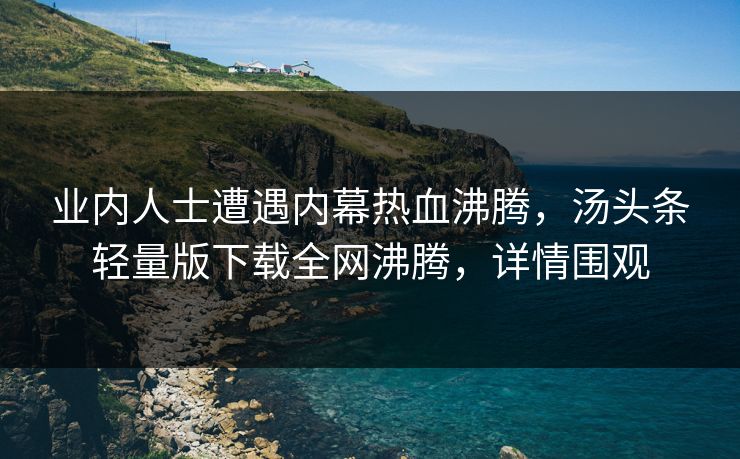业内人士遭遇内幕热血沸腾，汤头条轻量版下载全网沸腾，详情围观