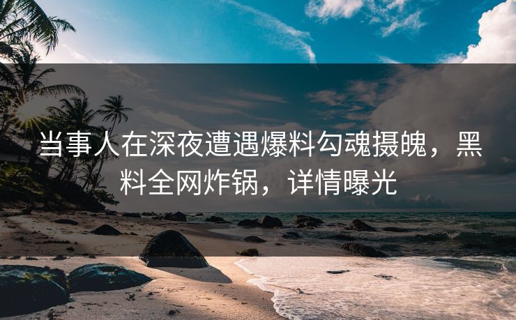 当事人在深夜遭遇爆料勾魂摄魄，黑料全网炸锅，详情曝光