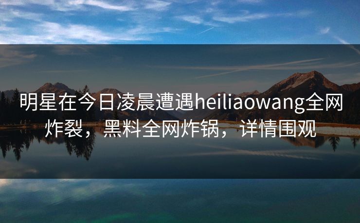 明星在今日凌晨遭遇heiliaowang全网炸裂，黑料全网炸锅，详情围观
